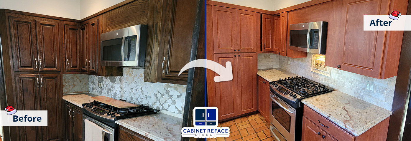 Before and After Images of a Kitchen That's Ready for the Holidays With Cabinet Refacing